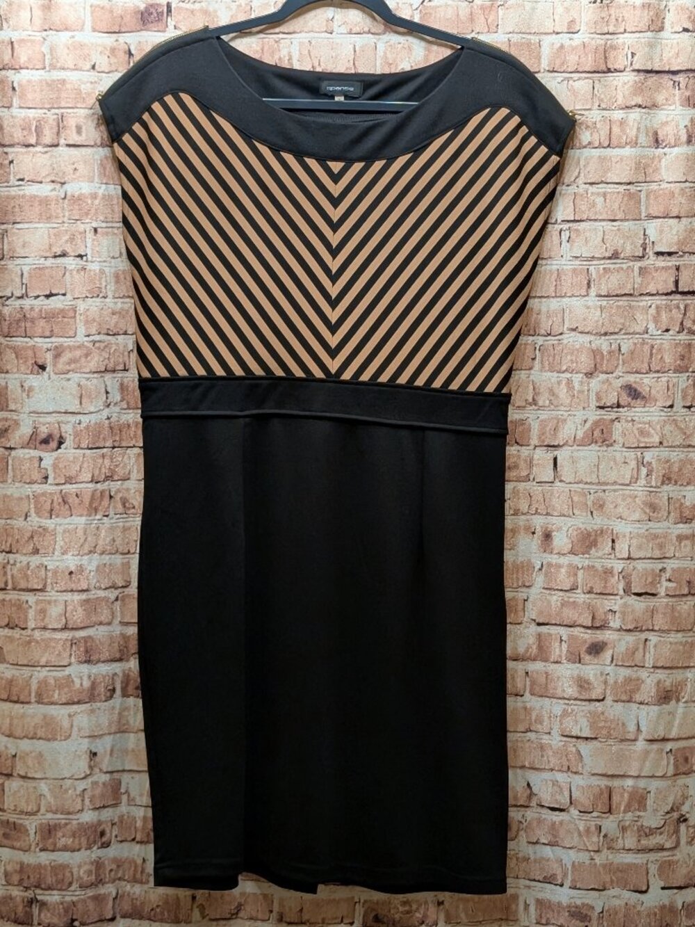 Spence Black & Camel Chevron Bodice Sheath Dress Size 14